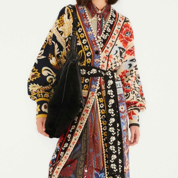 FARM Rio mixed flower print patchwork knit midi cardigan NWOT - Picture 2 of 11